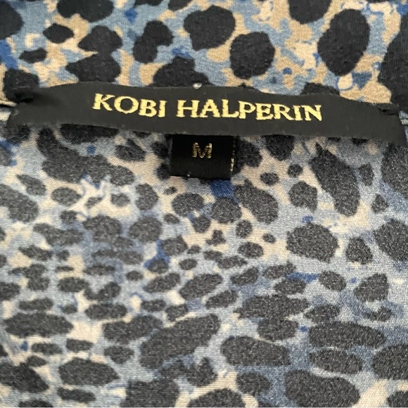 Kobi Halperin Women’s Blouse Size Medium Blue Brown Tan Silk Long Sleeve Silk - Picture 2 of 6